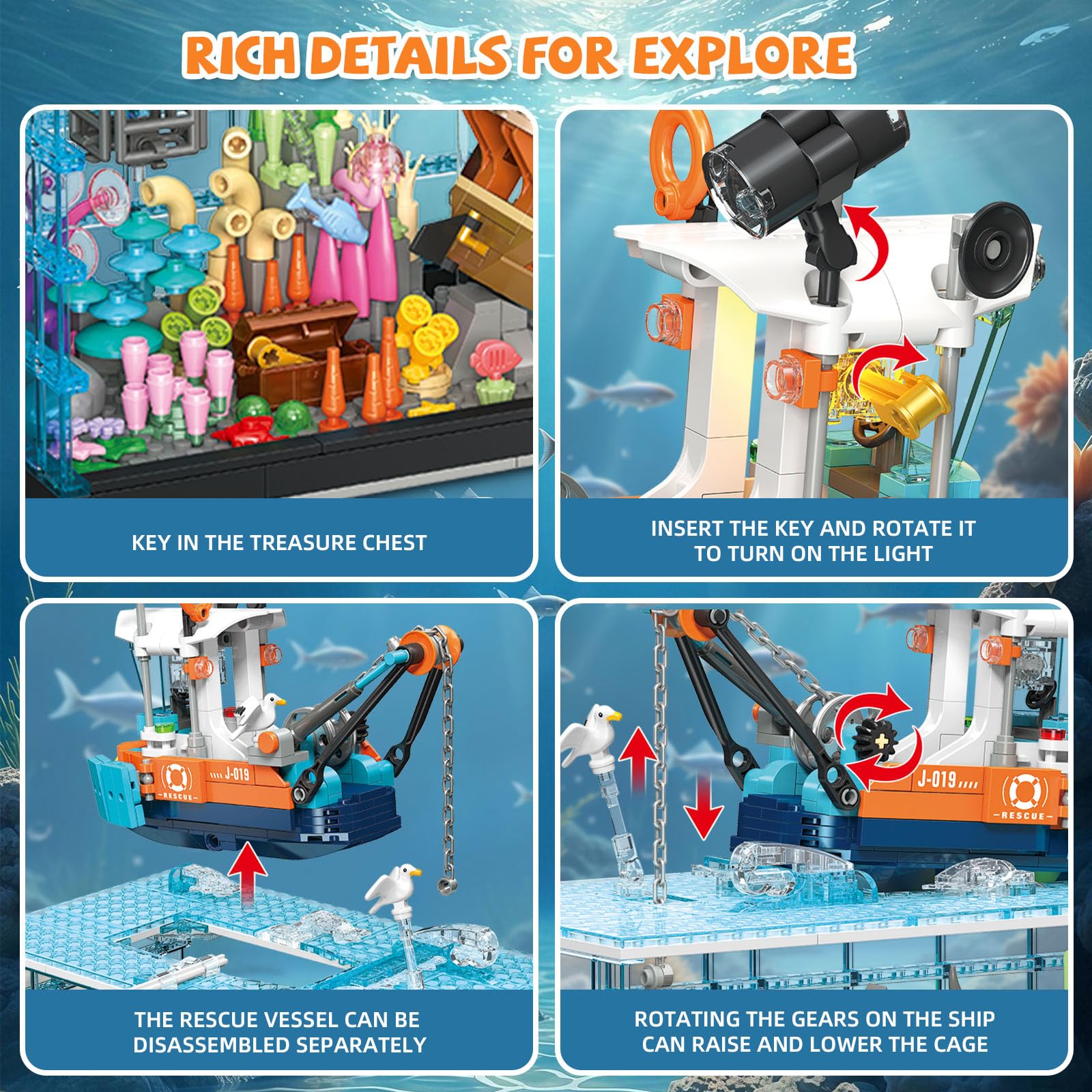 OQMI Fish Tank Building Set shark figure featured for action-packed ocean scenes.
