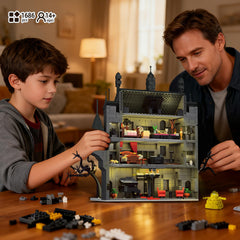 OQMI Haunted House side view highlights detailed arches ideal for tabletop display.