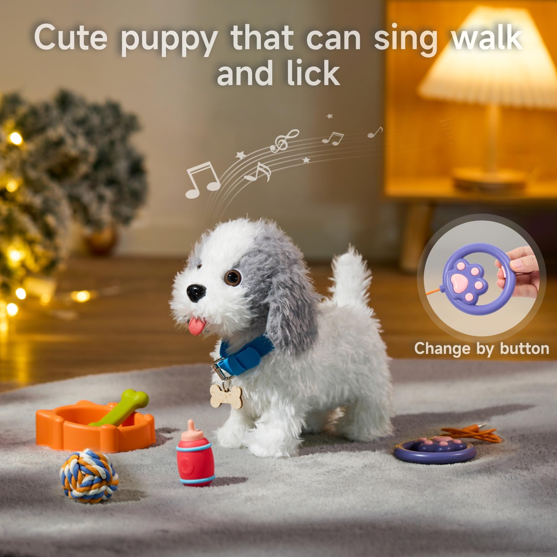 OR OR TU feeding bowl bottle and soft rubber bone for pretend pet care.