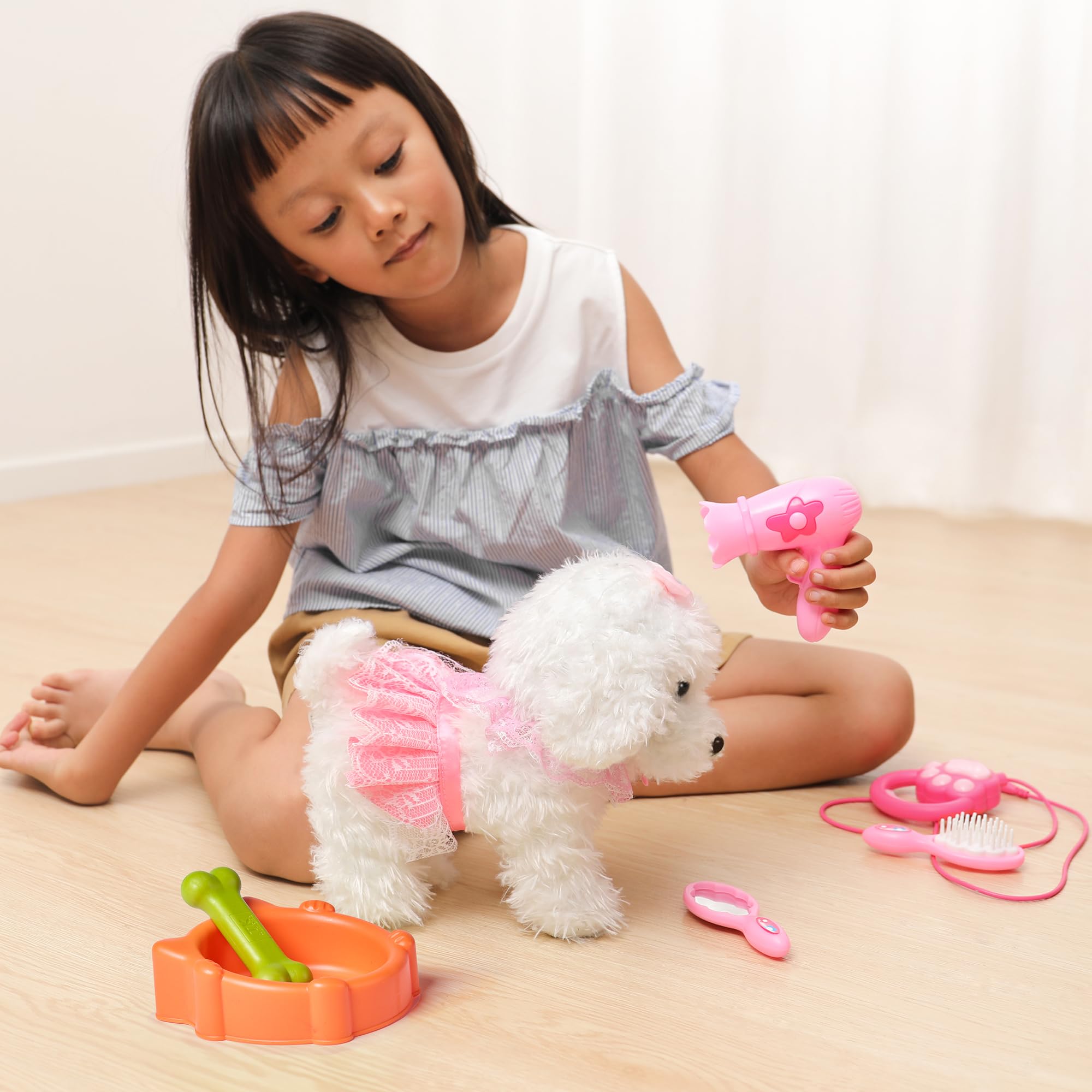 OR OR TU Feeding Bowl and Rubber Bone for pretend pet care