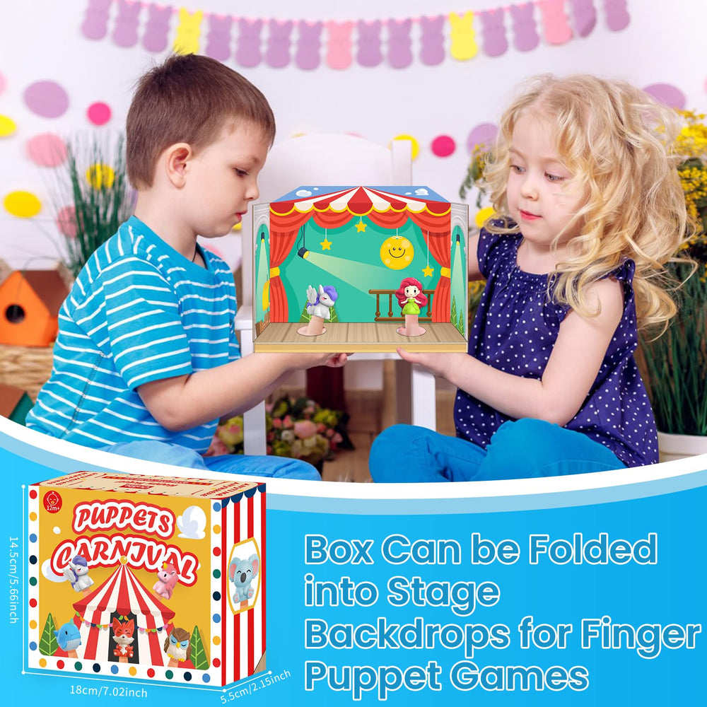 Oriate transformable puppet theatre backdrop created from the puppet box
