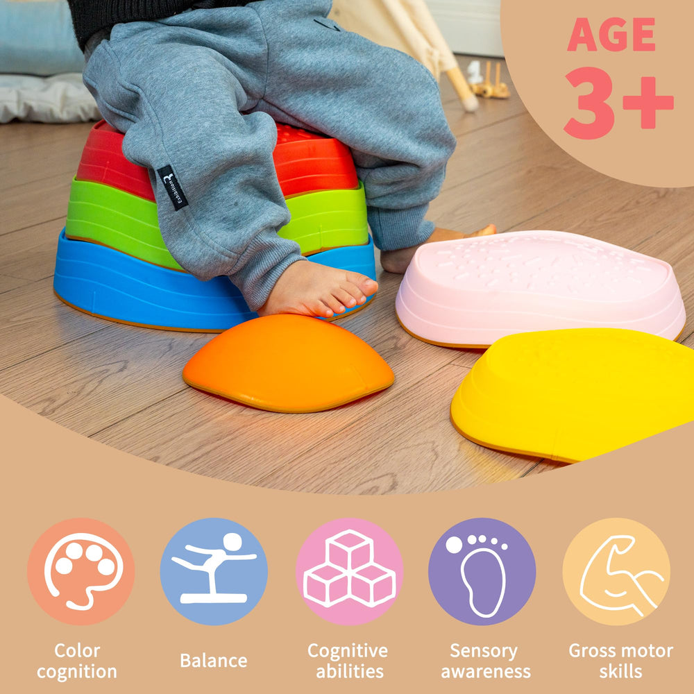 Oranmew Stepping Stones with different heights enabling varied balance challenges.
