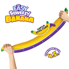 The Orb Factory ORB Easy Sqweezy Giant Stretchy Banana fully stretched to six feet aids sensory play