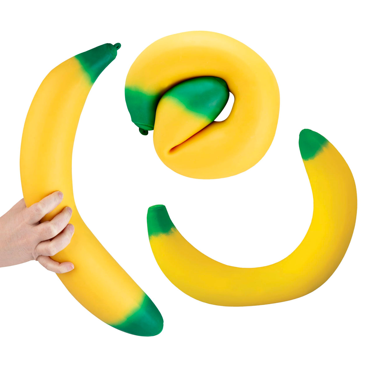 The Orb Factory ORB Easy Sqweezy Giant Stretchy Banana un-stretched for desk fidgeting and focus