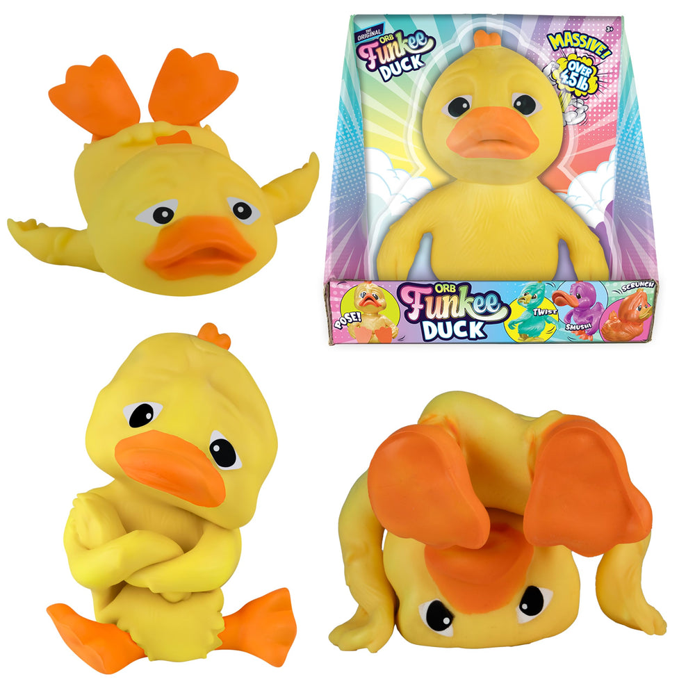 The Orb Funkee Duck, giant and stretchy, ideal for stress relief and play.