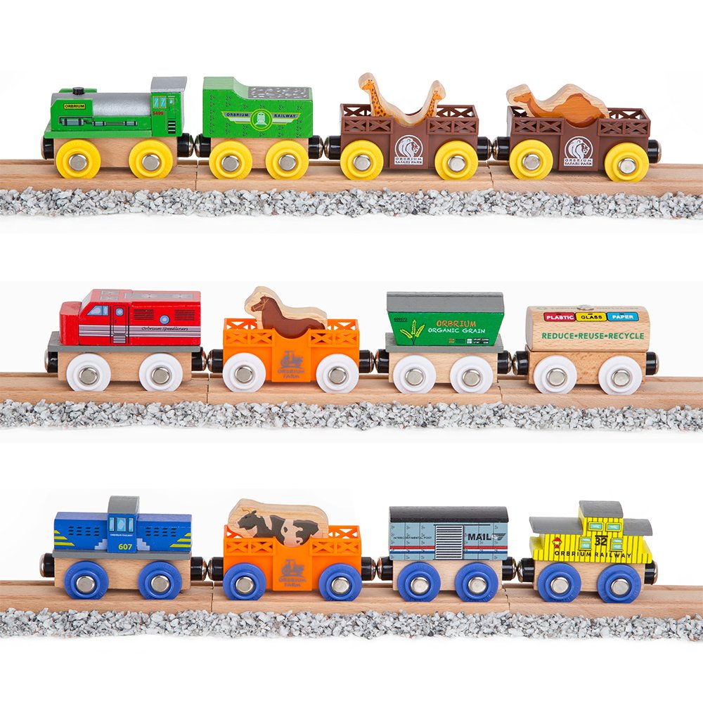 Orbrium farm cow carriage brightens pretend farm scenes on tracks.