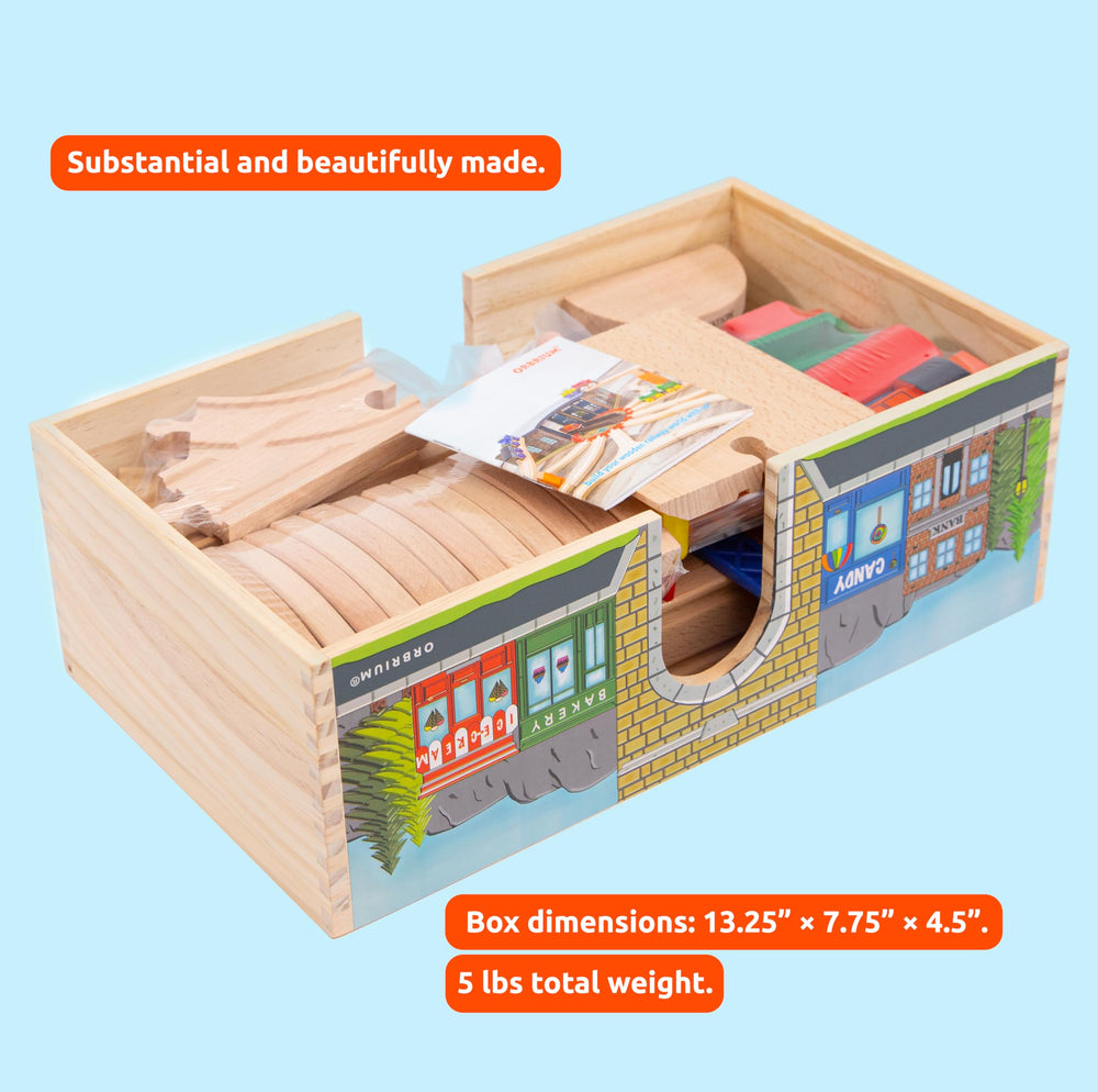 Orbrium Village Tunnel storage box keeps pieces organized after play.