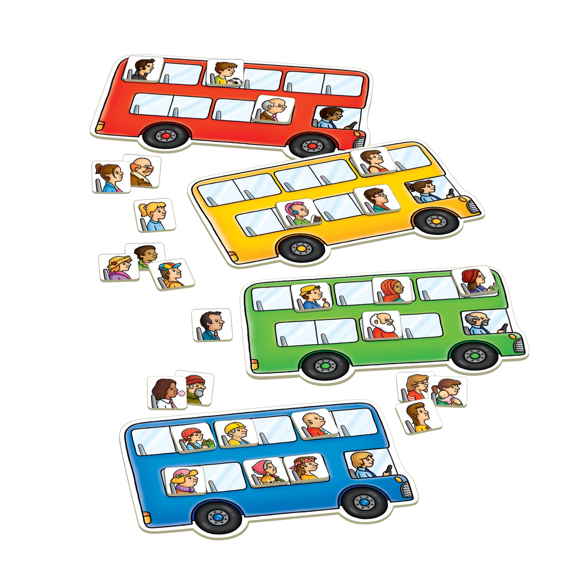 Orchard Toys Moose Bus Stop spinner guides passenger counts during play.