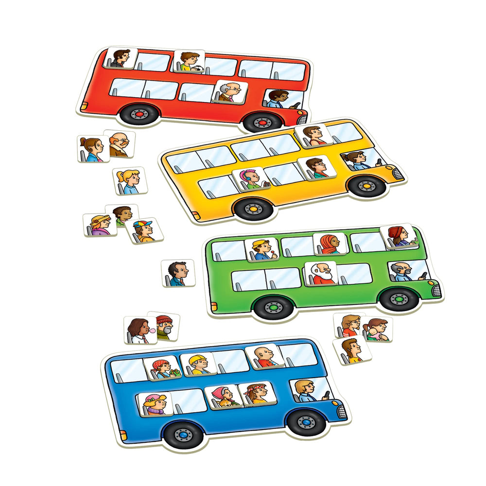 Orchard Toys Moose Bus Stop spinner guides passenger counts during play.