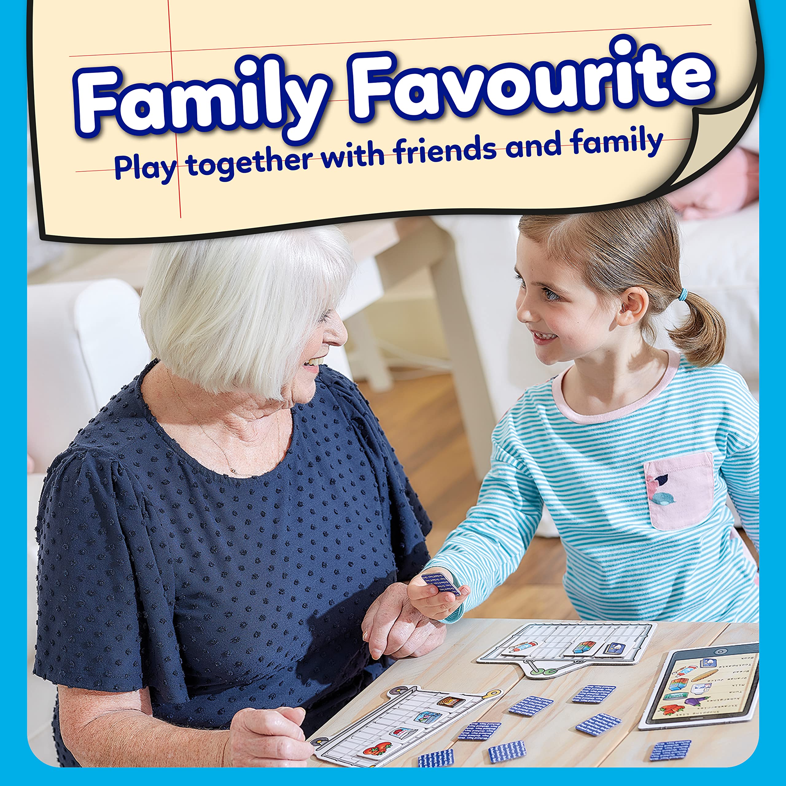 Orchard Toys Shopping List durable wipe-clean board stands up to busy play.
