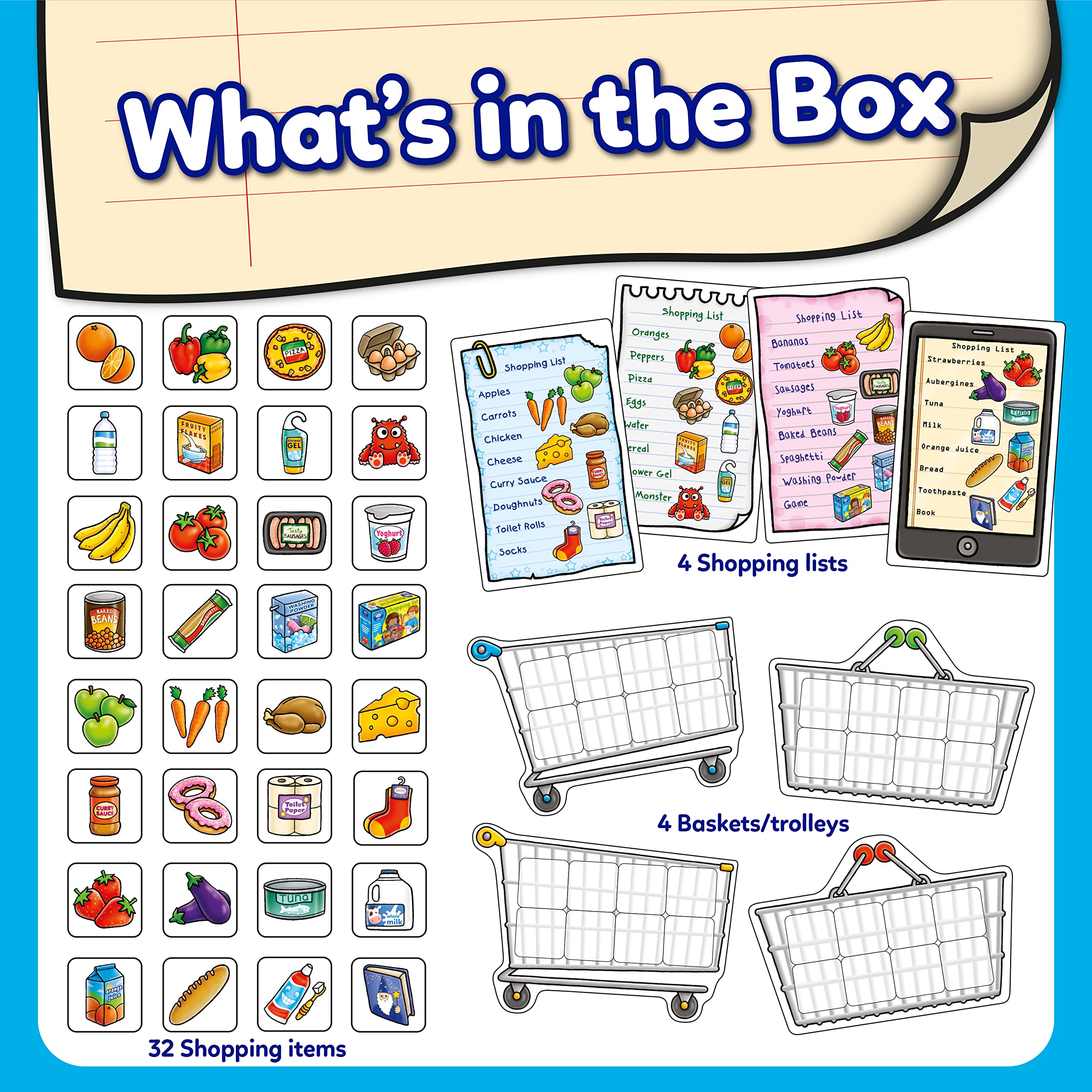 Orchard Toys Shopping List groceries illustrations capture everyday items for learning.