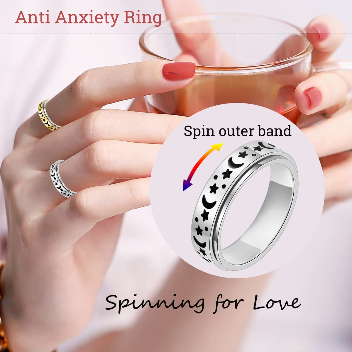 OreilleStar 6mm wide band for comfortable, secure fit on fingers.