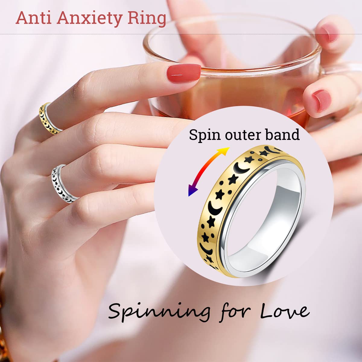 OreilleStar anxiety ring detail with hand polished surface and engraving