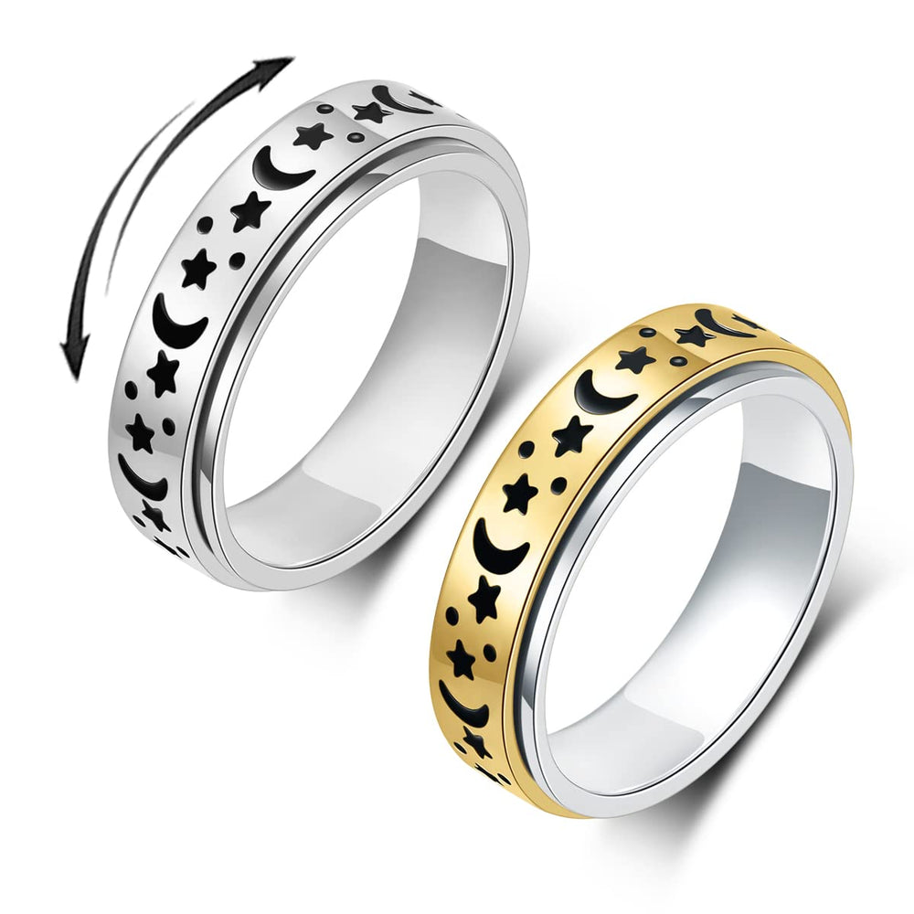 OreilleStar anxiety ring moon star closeup highlights smooth rotation for focus