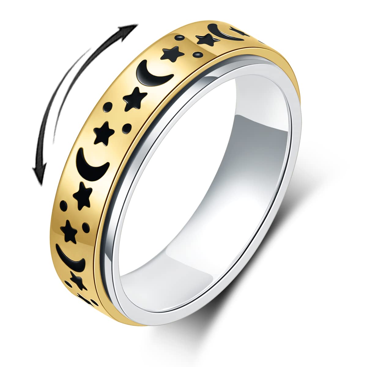 OreilleStar anxiety ring with silver moon finish for discreet wear