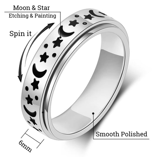 OreilleStar moon-star spinner ring features celestial design for calming tactile use.