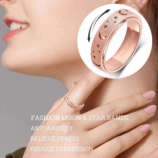 OreilleStar spinner ring rose gold close-up, smooth spin for stress relief.