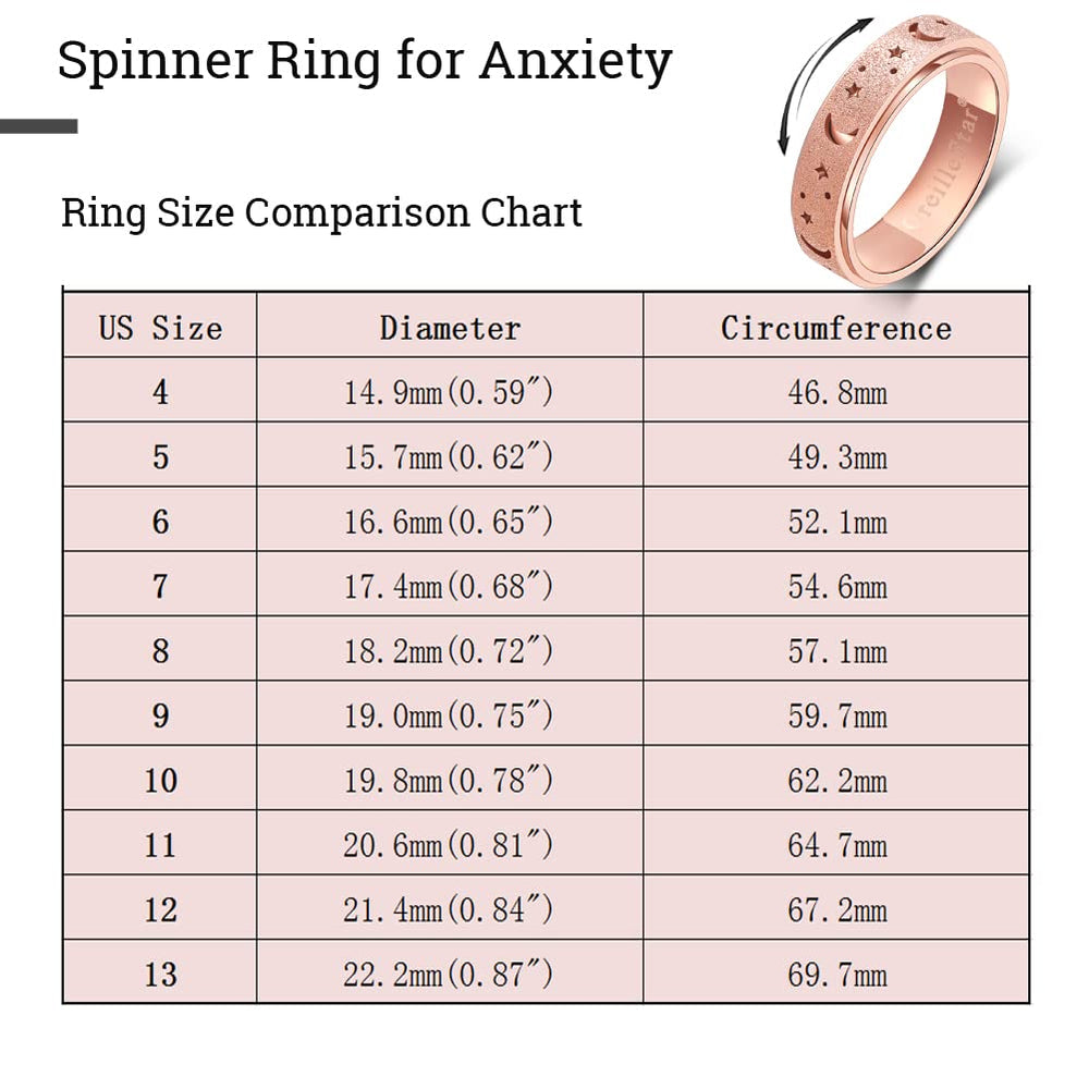 OreilleStar spinner ring size 9 in comfortable US standard sizing.