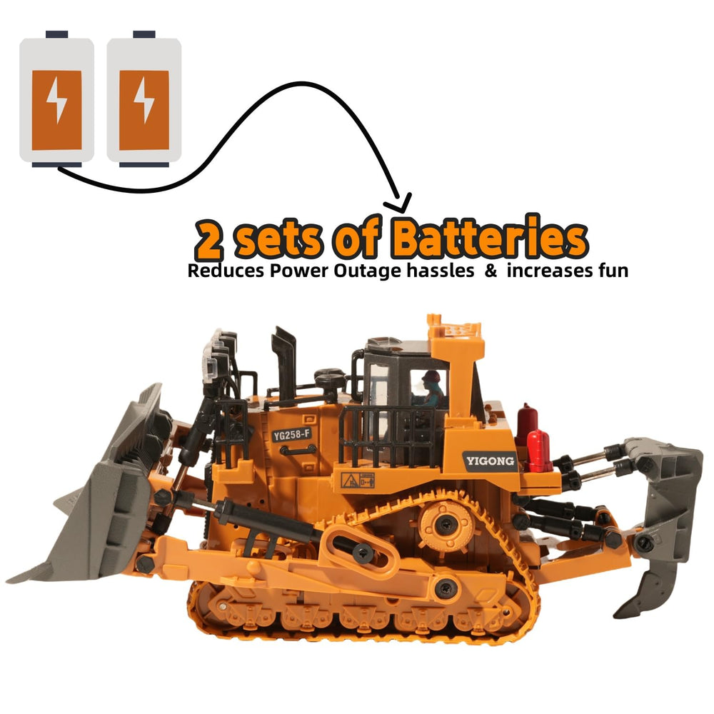 OrgaNatureQueen RC bulldozer with lights and sound enhances realistic construction play.