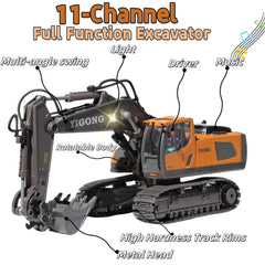 OrgaNatureQueen RC Excavator with sound adds realistic engine effects for indoor play.