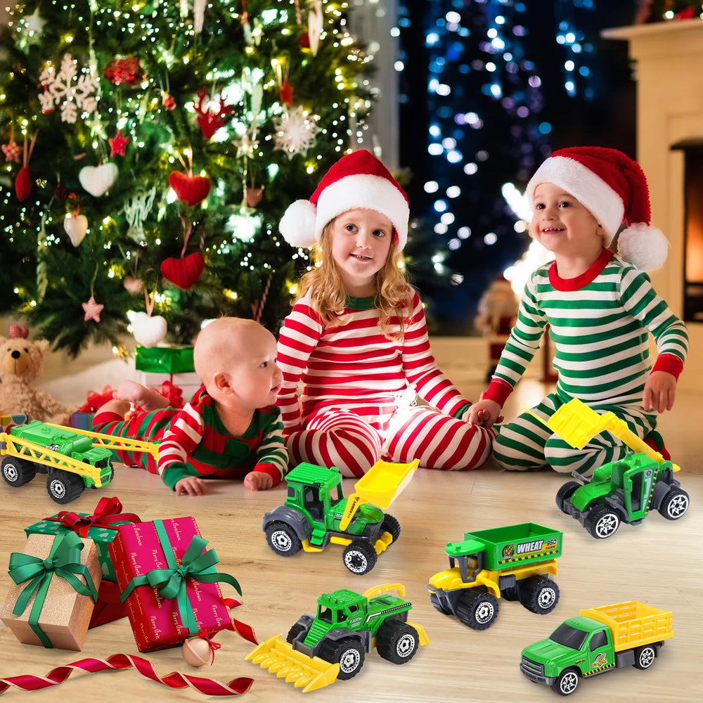 Oriate tractor toy with movable parts for interactive farming action.