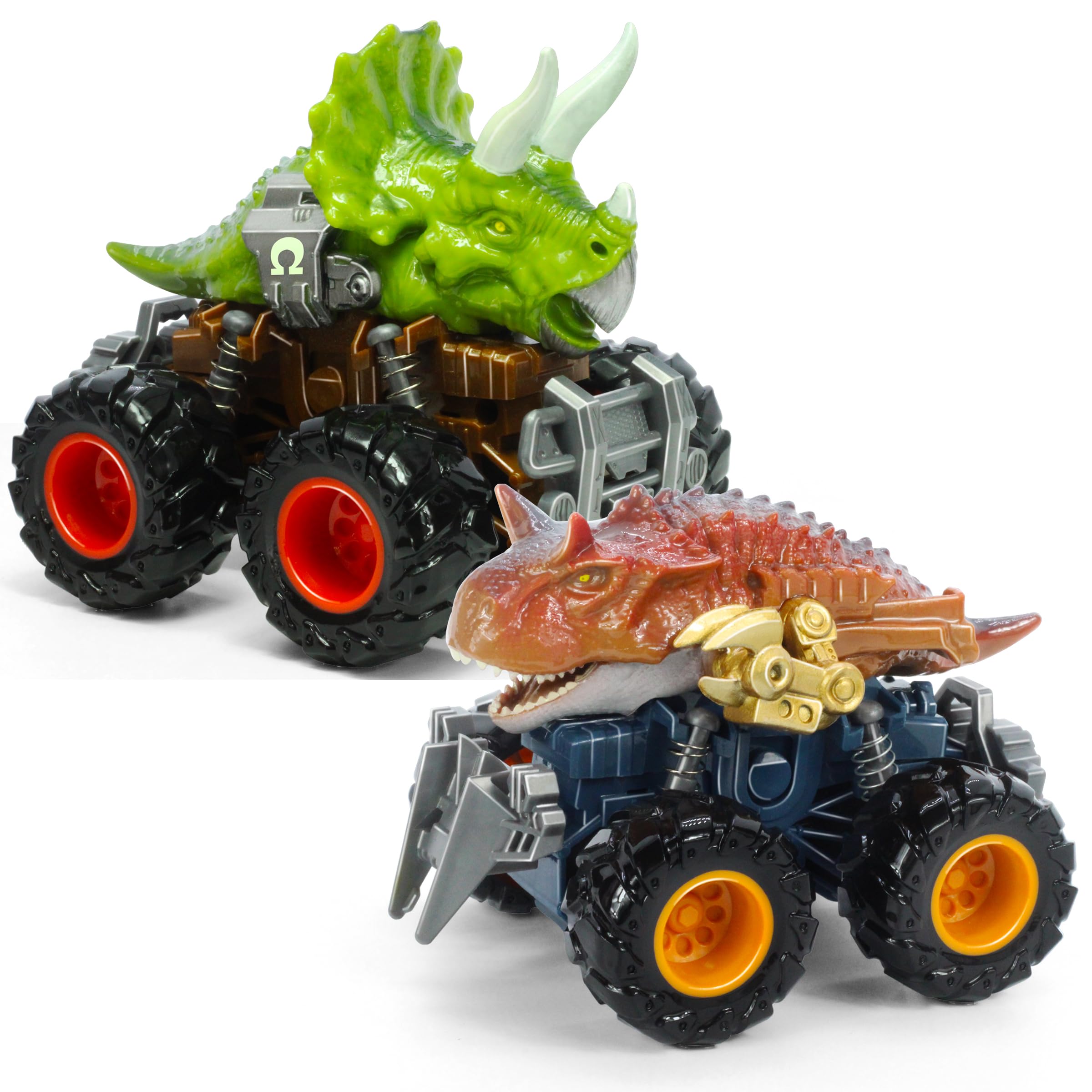 Oriate Triceratops dinosaur truck in vivid green fuels imaginative play.