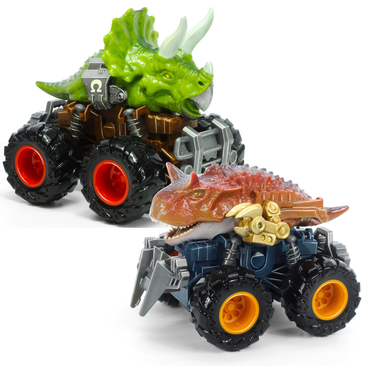 Oriate Triceratops dinosaur truck in vivid green fuels imaginative play.