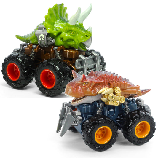Oriate Triceratops dinosaur truck in vivid green fuels imaginative play.