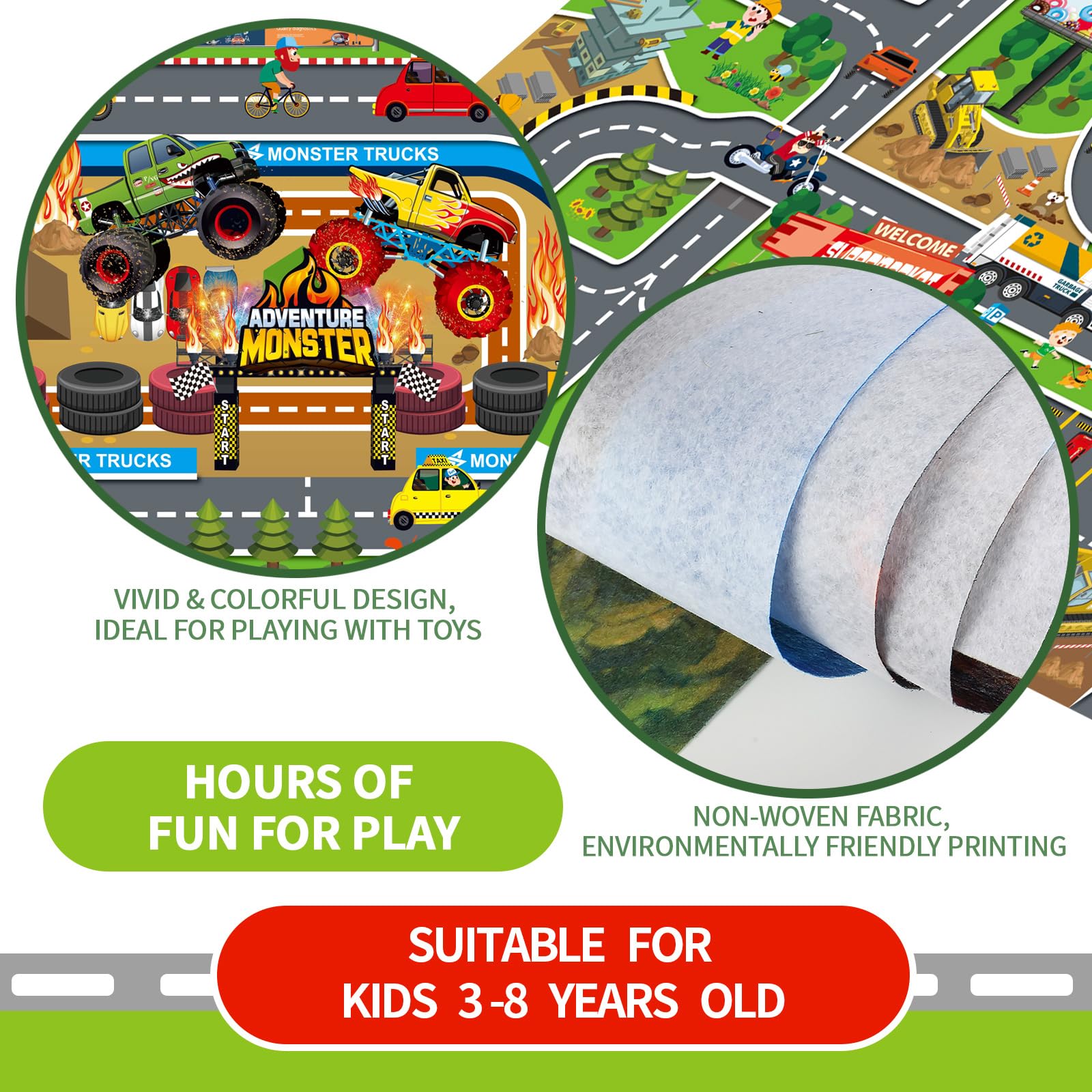 Oriate Modern City Pattern supports pretend play with roads and buildings.