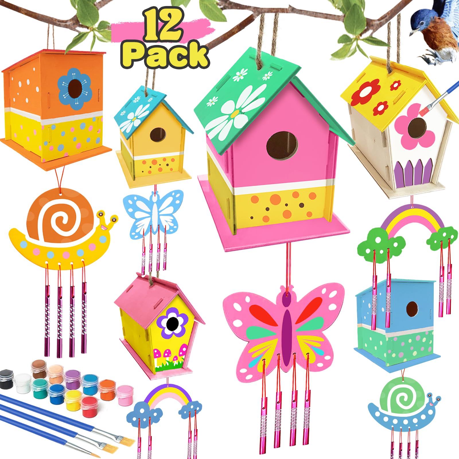 ORIENTAL CHERRY birdhouse-windchime kit pack for family crafting and colorful decor