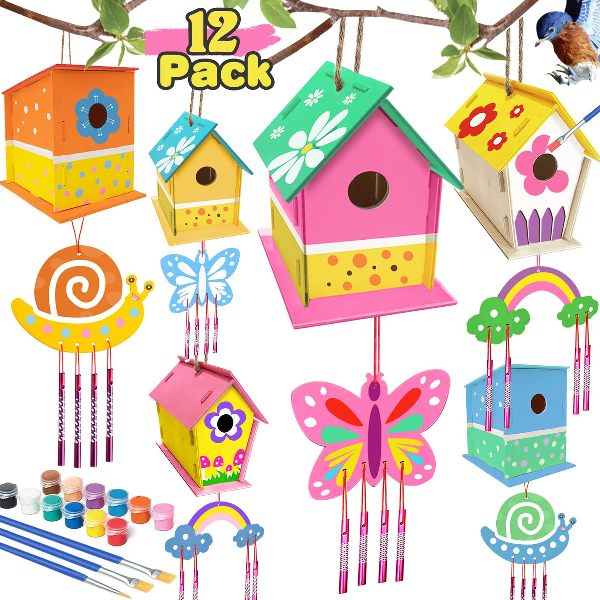 ORIENTAL CHERRY birdhouse-windchime kit pack for family crafting and colorful decor