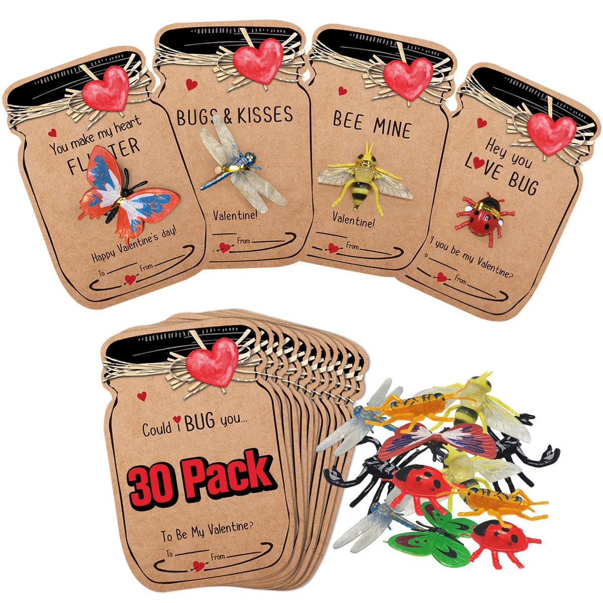 Oriental Cherry Love Bug cards set of 30 with six bug designs for class exchanges