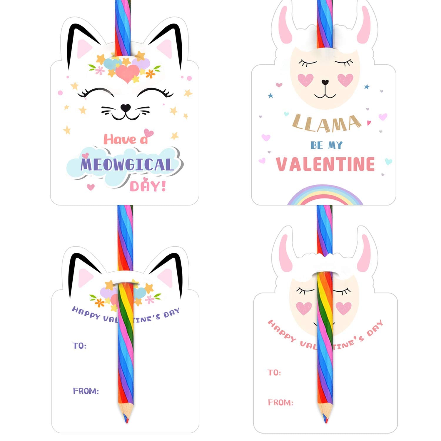 Oriental Cherry llamacorn card design with pencils for classroom cheer.