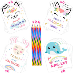 Oriental Cherry caticorn card with rainbow pencils for playful exchanges.