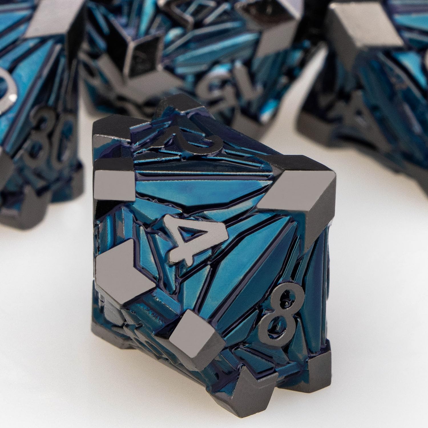 Orifantou metal dice box interior view with seven dice