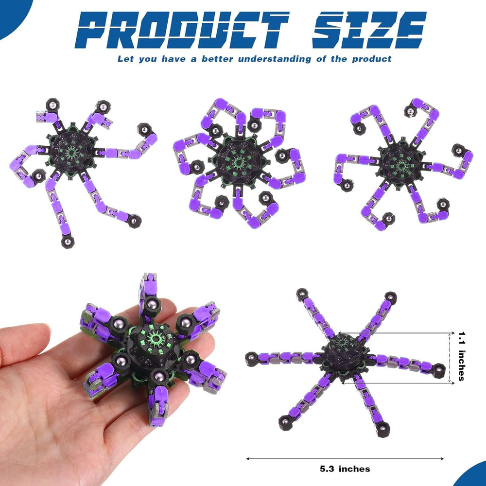 Original Ecology fingertip gyroscope design with six chains enabling shape changes for creative play.