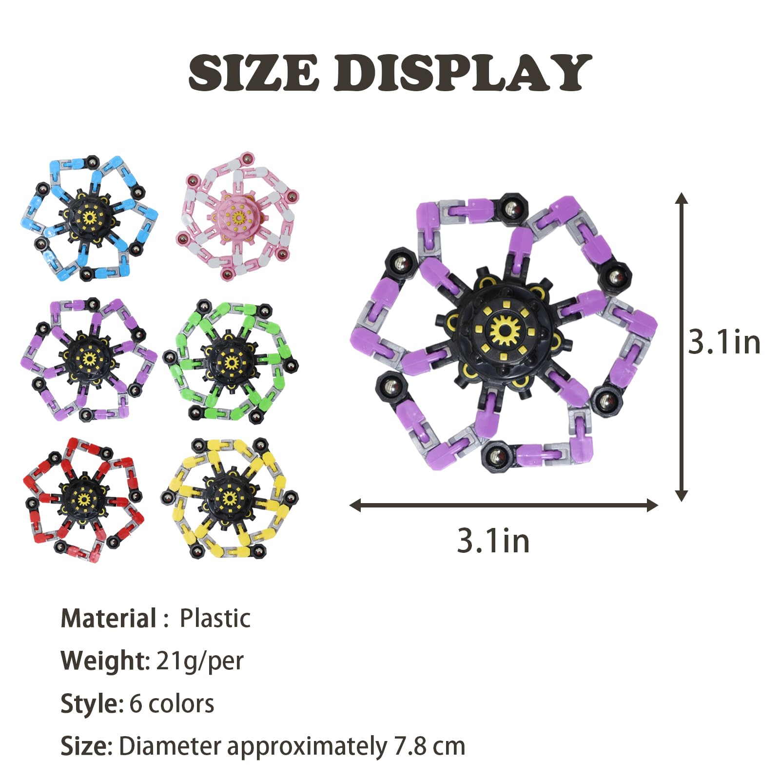 Six deformable chains forming varied shapes encourages fine motor exploration.