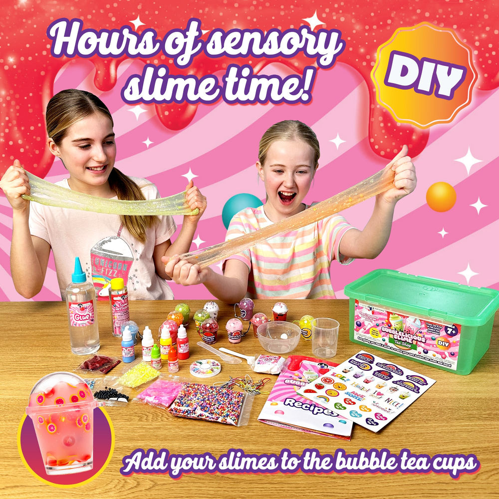 Original Stationery Bubble Tea Slime Kit add-ins highlight scents and textures for sensory exploration.