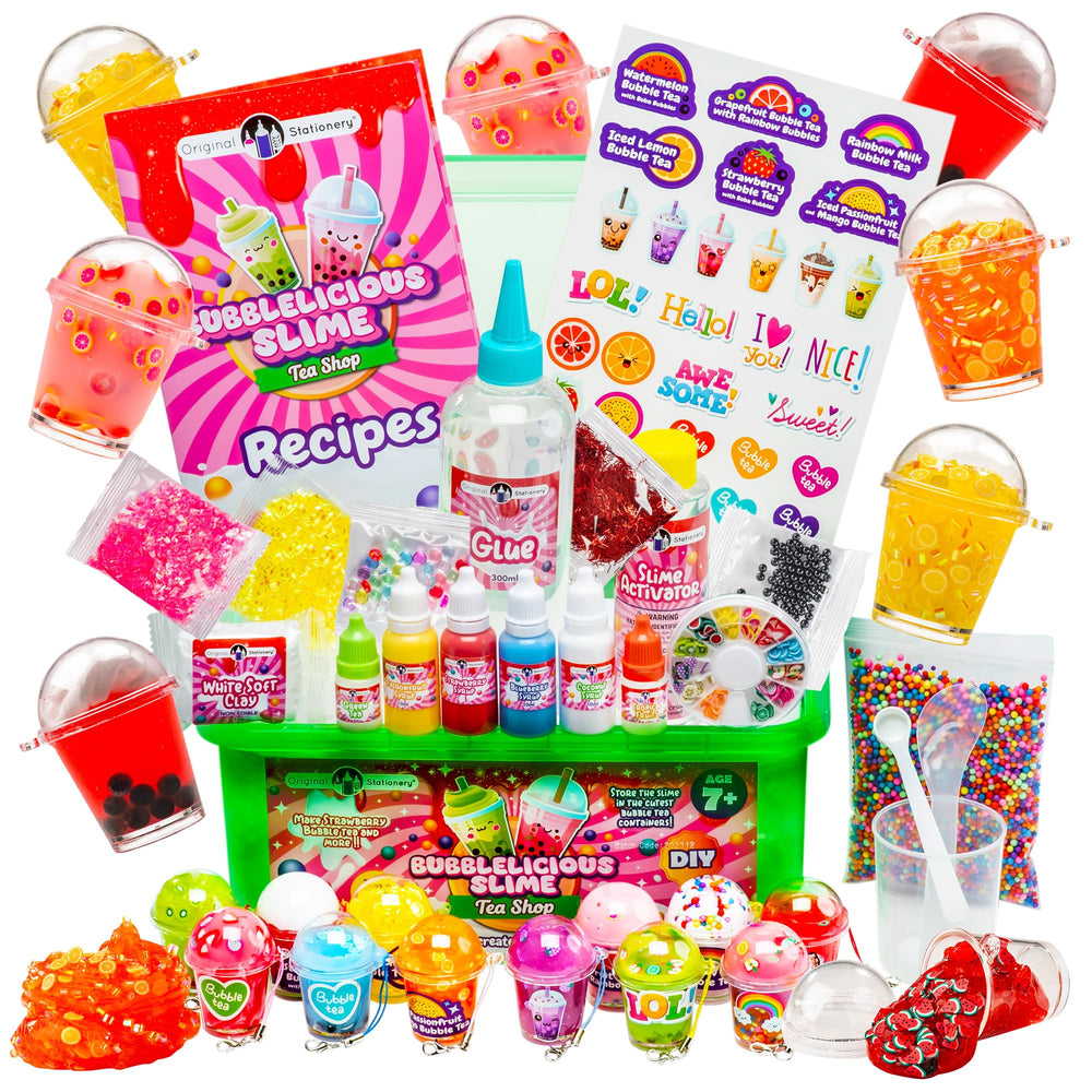 Original Stationery Bubble Tea Slime Kit cover with vibrant colors for creative play.