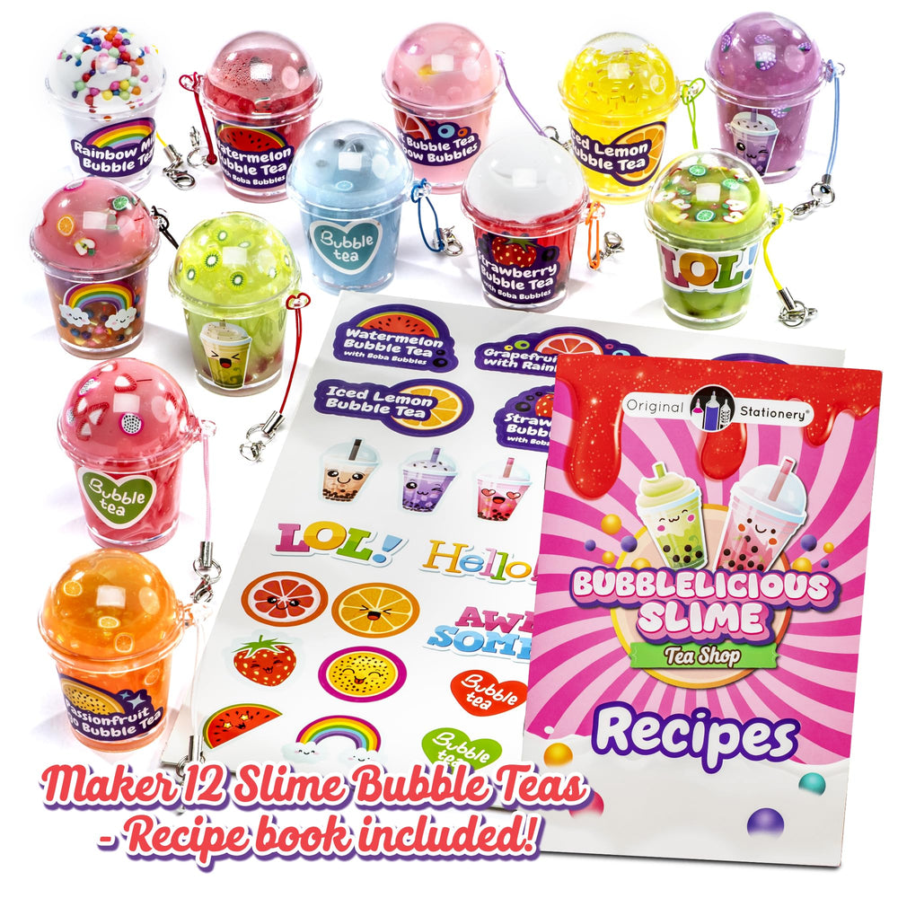 Original Stationery Bubble Tea Slime Kit scent bottles highlight tea-inspired aromas for playtime.