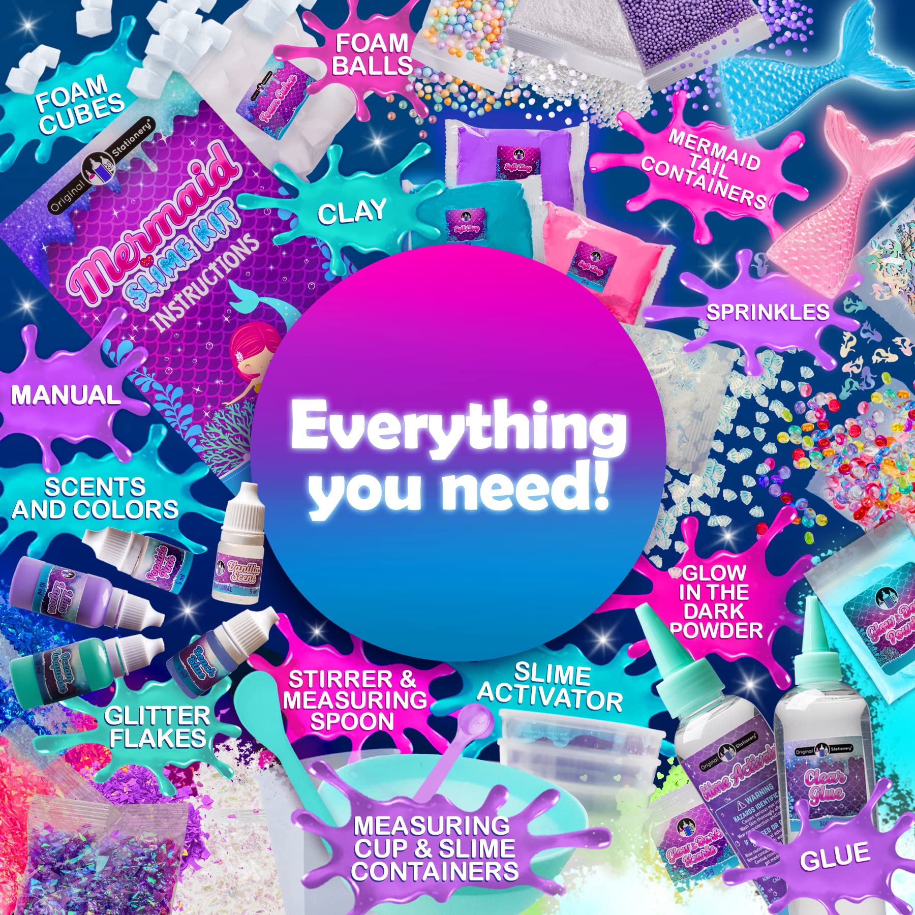 Original Stationery Mermaid Slime Kit: airtight containers keep slime fresh