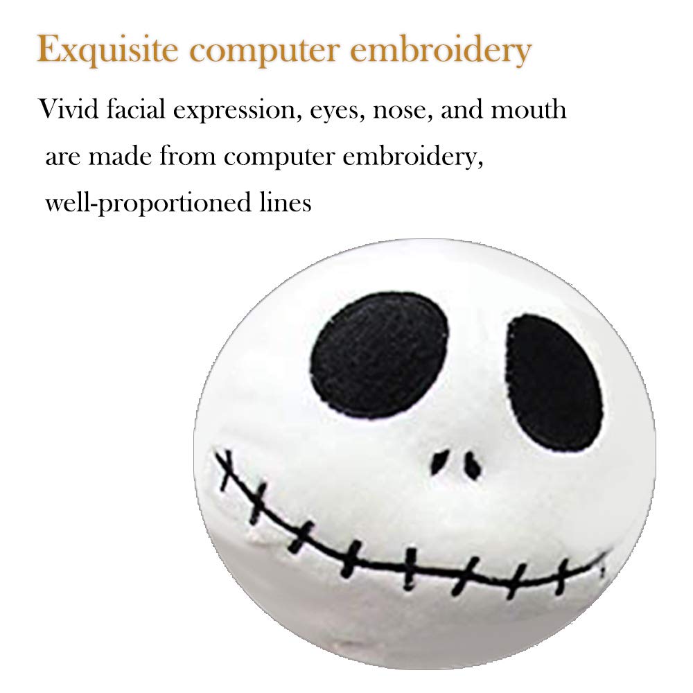 Originalidad Jack Skellington plush, close-up, skin-friendly microfiber for gentle hugs.