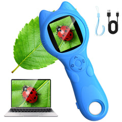 Oripira Kids Microscope blue handheld front view for on-the-go exploration.