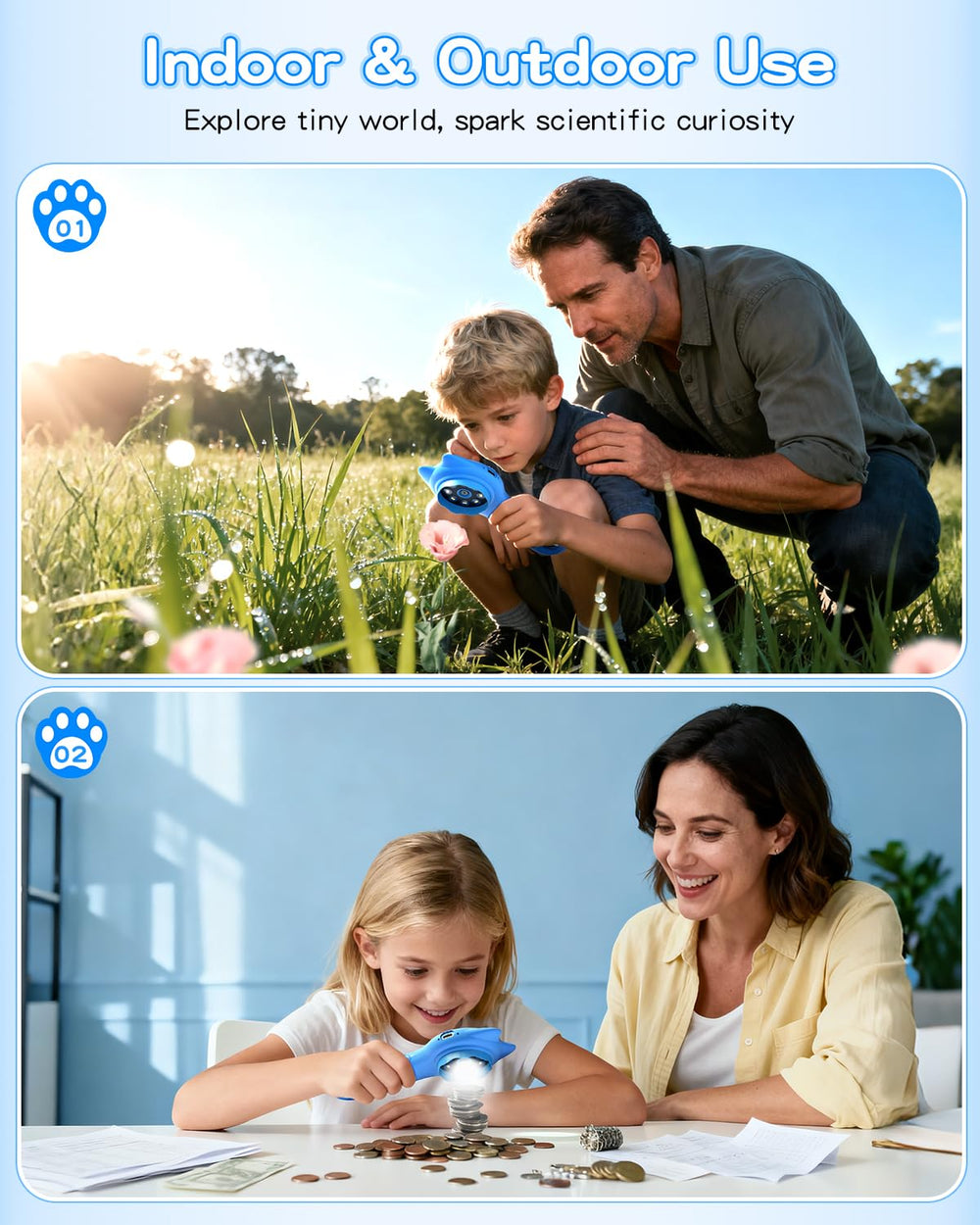 Oripira Kids Microscope blue captures photos and videos clearly.
