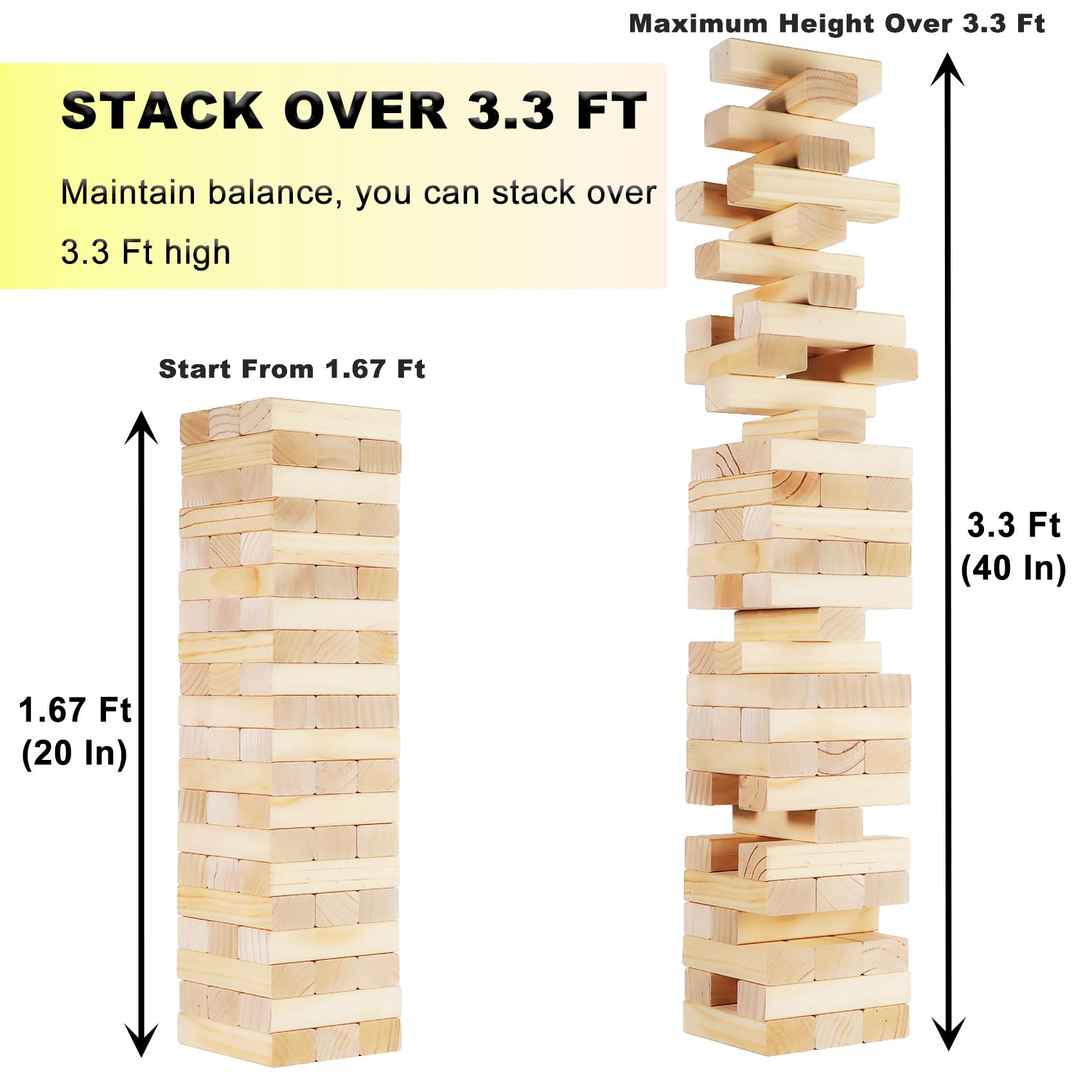 Orizliztion Tumbling Tower reaches 3.3 ft height for heightened competition and fun.