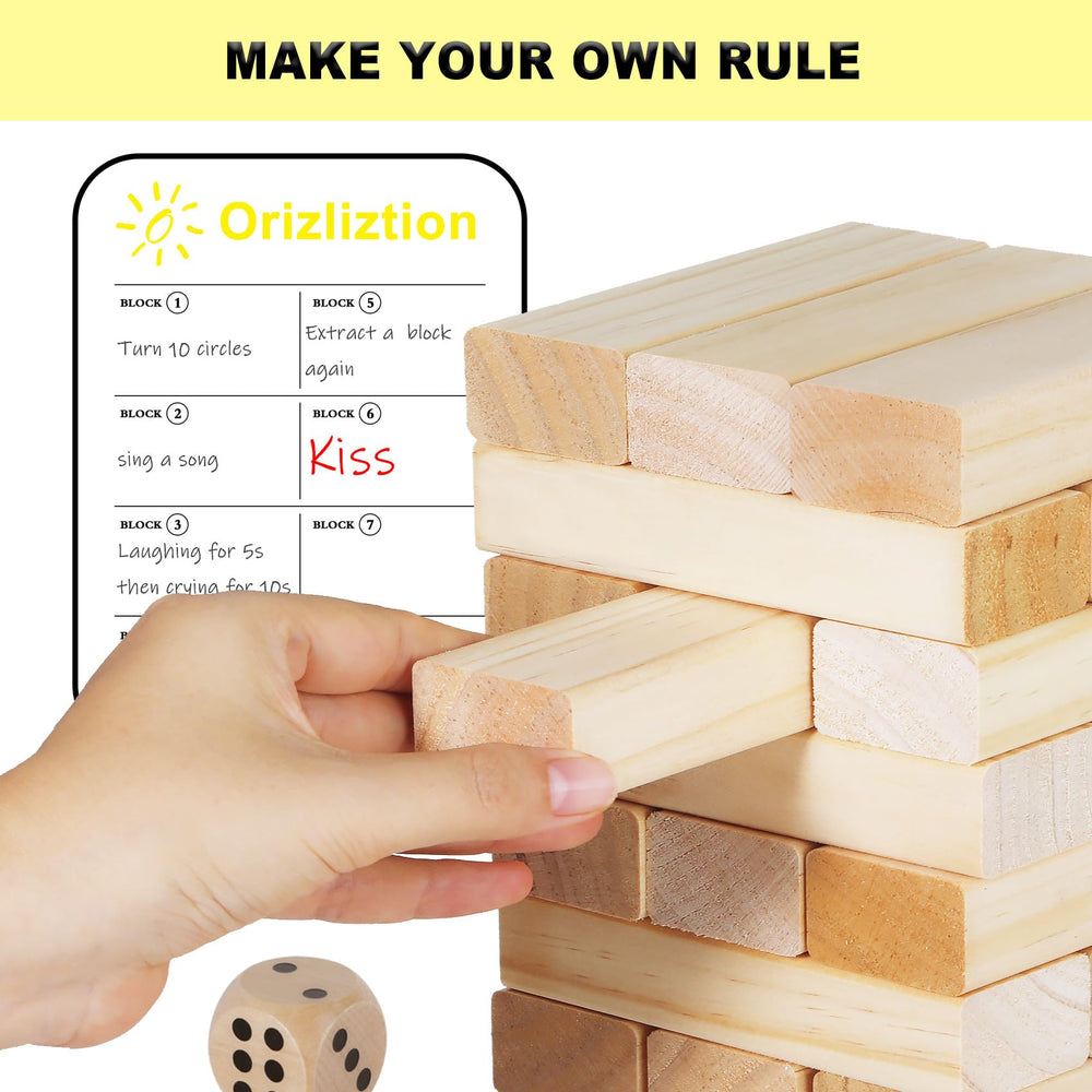 Orizliztion Tumbling Tower backyard game for family gatherings and casual parties.