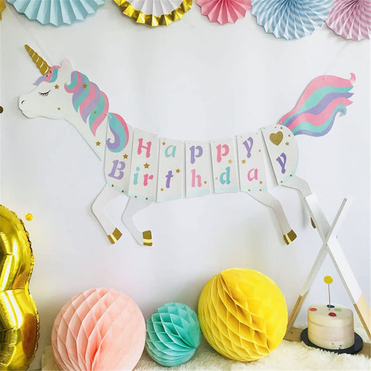 Ornaous birthday banner wall decor, easy-to-hang unicorn setup for festive photo moments