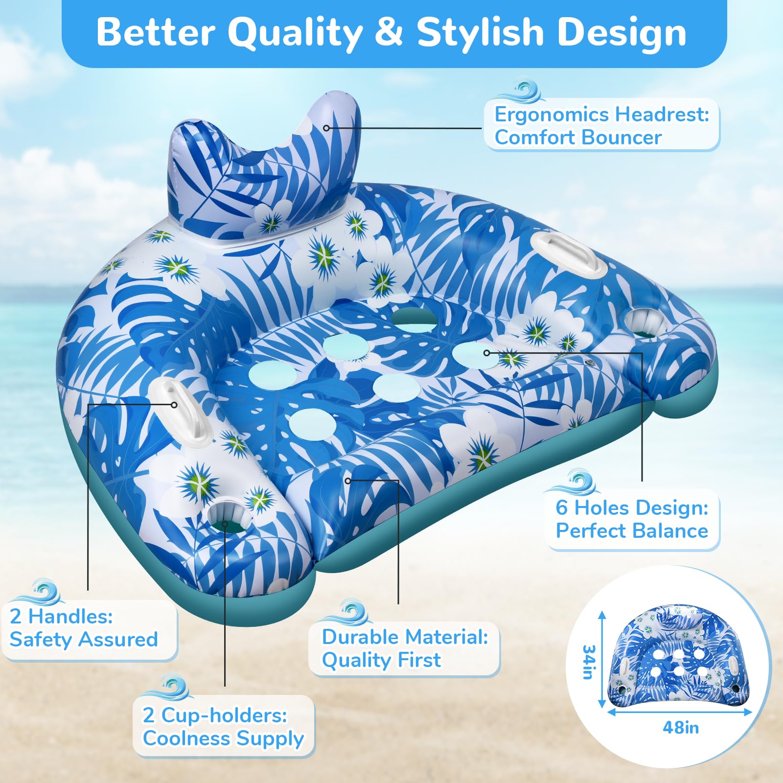 Ornnut pool floats with three air chambers for safer inflation.