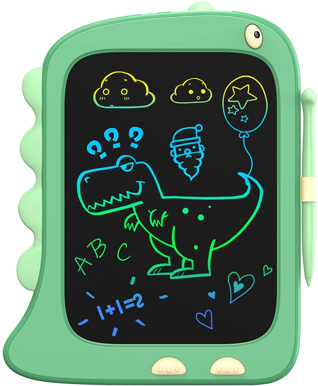 ORSEN 8.5-inch doodle board front view with green dinosaur design for screen-free creativity