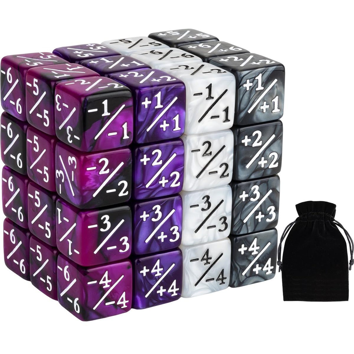 ORUNI 48-piece magic counter dice in purple marble for MTG life tracking.